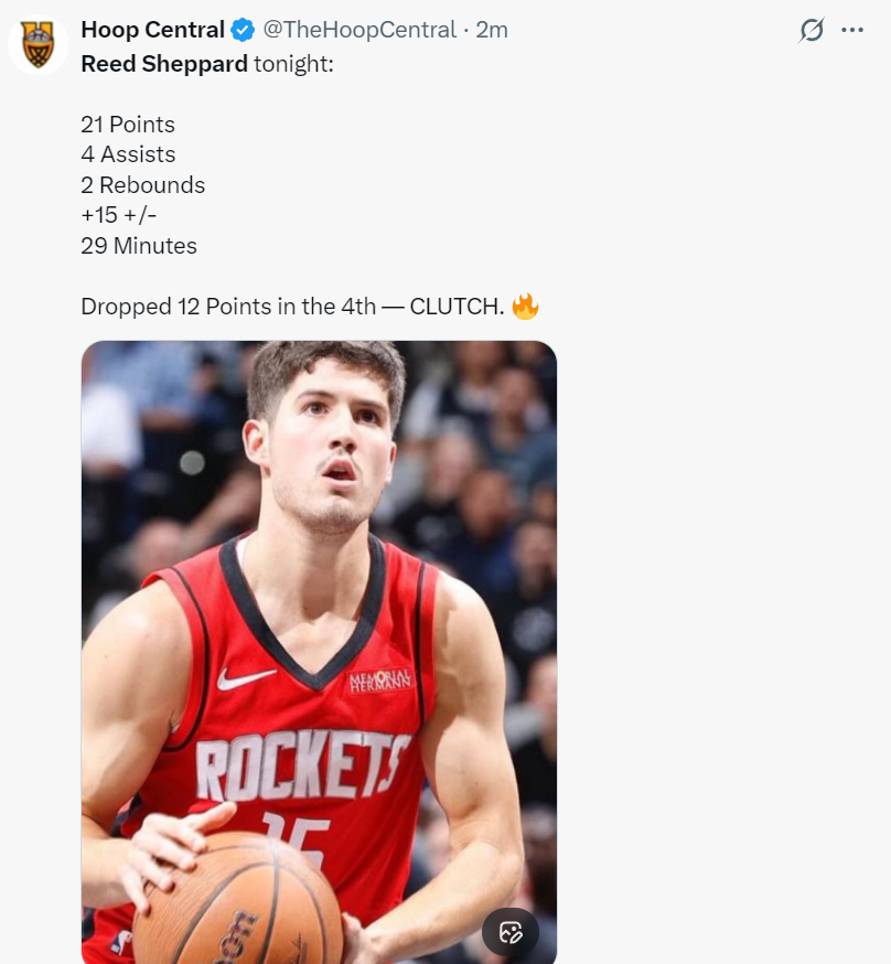 谢泼德末节12分登全美热搜！火箭官方为他鼓掌 休媒盼给核心地位